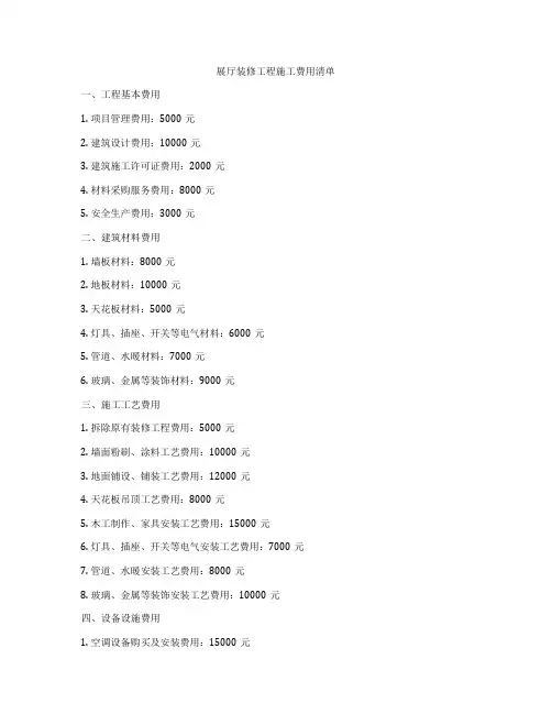 展厅装修工程施工费用清单