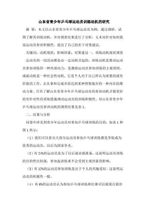 山东省青少年乒乓球运动员训练动机研究论文