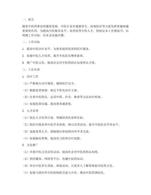中医工作规划书模板