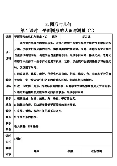 【人教版】六年级数学下册教学设计-【第1课时 平面图形的认识与测量(1)(导学案)】