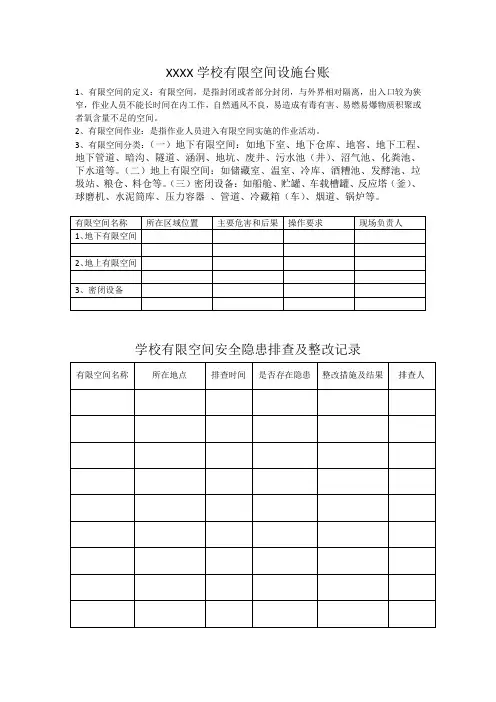 学校有限空间设施台账及排查记录
