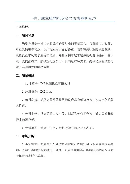 关于成立吸塑托盘公司方案模板范本