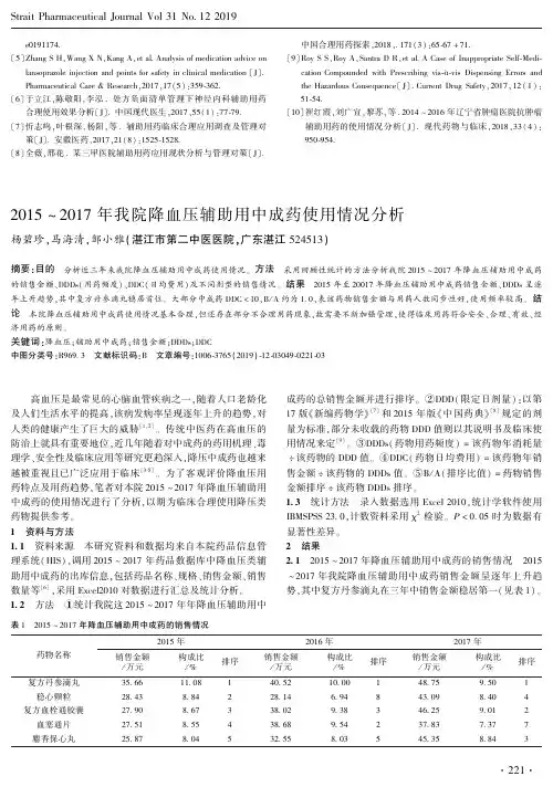 2015~2017年我院降血压辅助用中成药使用情况分析