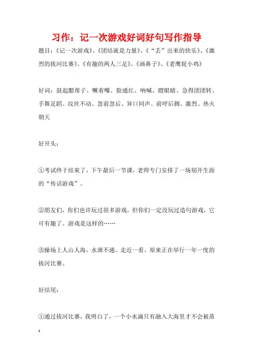 习作：记一次游戏好词好句写作指导