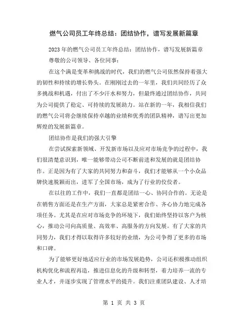 燃气公司员工年终总结：团结协作,谱写发展新篇章