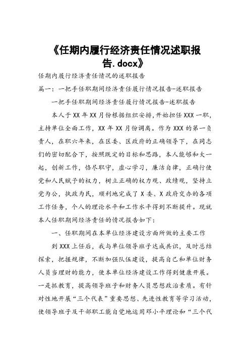 任期内履行经济责任情况述职报告