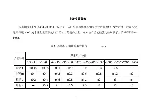 未注公差等级和标准公差表
