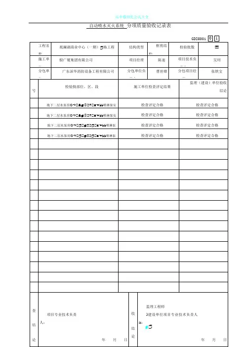 消防工程分项质量验收记录表