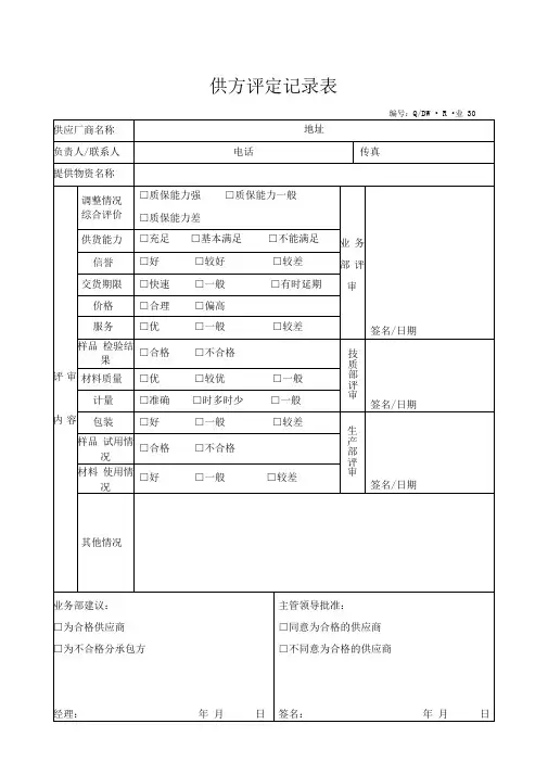 供方评定记录表