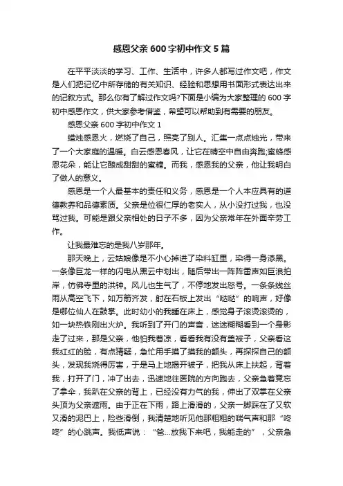 感恩父亲600字初中作文5篇