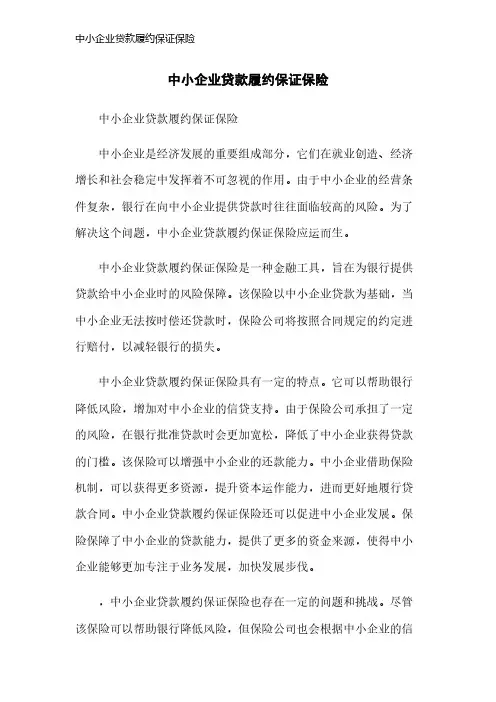 中小企业贷款履约保证保险