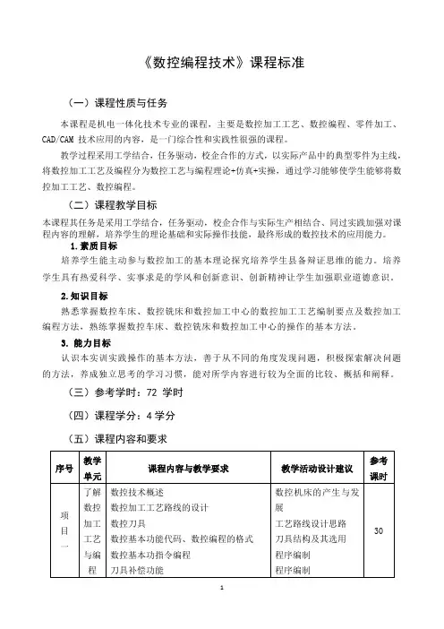 15《数控编程技术》课程标准