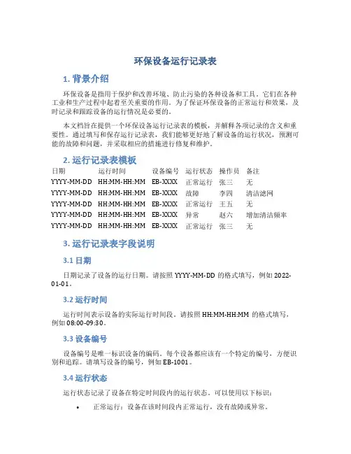 环保设备运行记录表