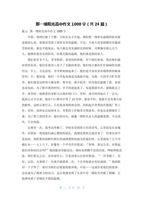 那一缕阳光高中作文1000字(共24篇)