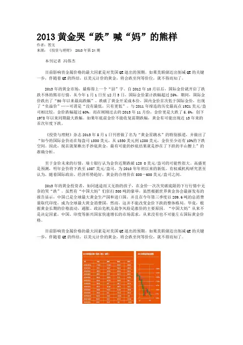 2013黄金哭“跌”喊“妈”的熊样
