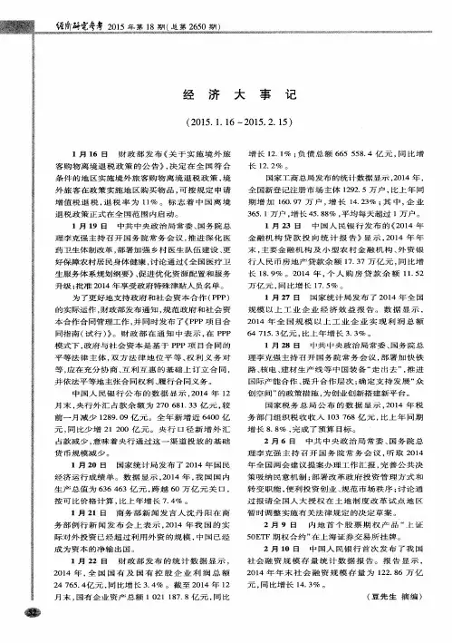 经济大事记(2015.1.16～2015.2.15)