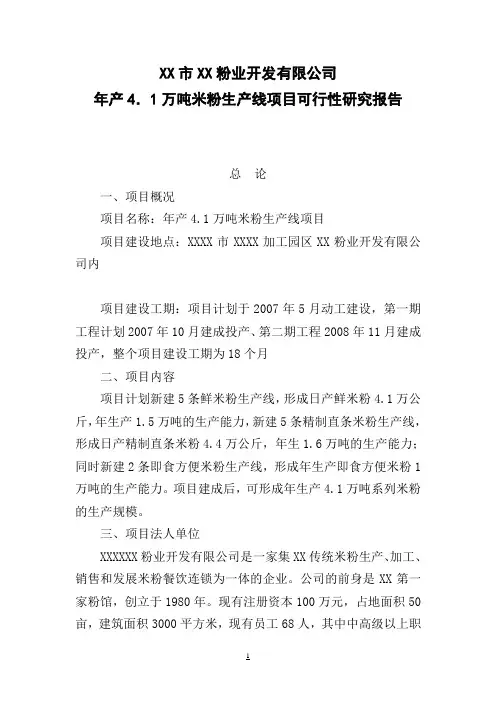 年产4.1万吨米粉生产线项目可行性报告