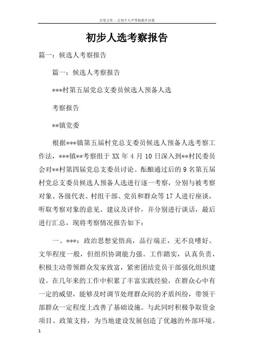 初步人选考察报告