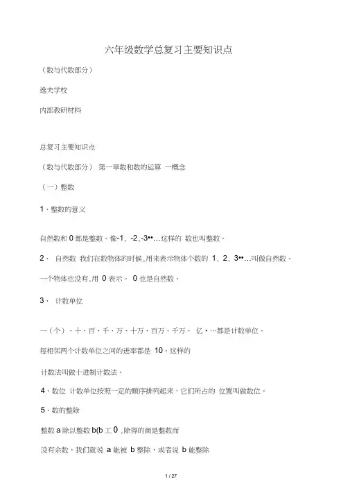 数学总复习主要知识点(数与代数)