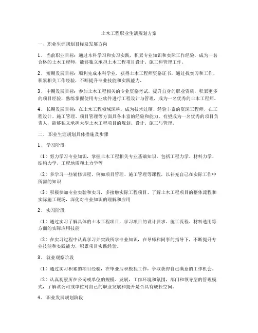 土木工程职业生活规划方案