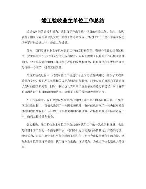竣工验收业主单位工作总结