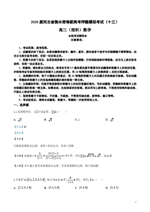 2020届河北省衡水密卷新高考押题模拟考试(十三)理科数学