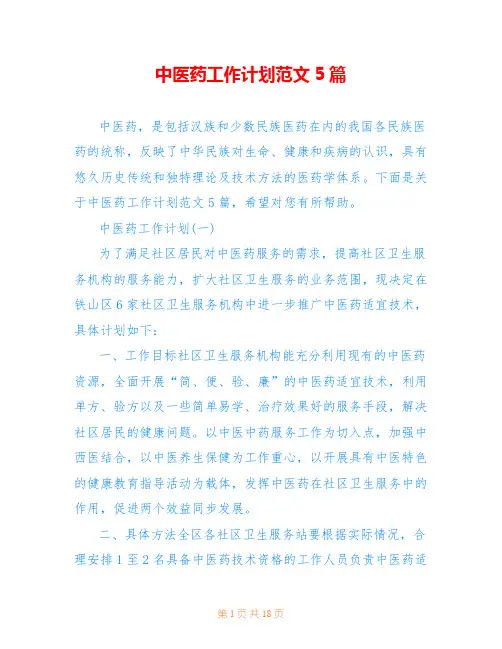 中医药工作计划范文5篇