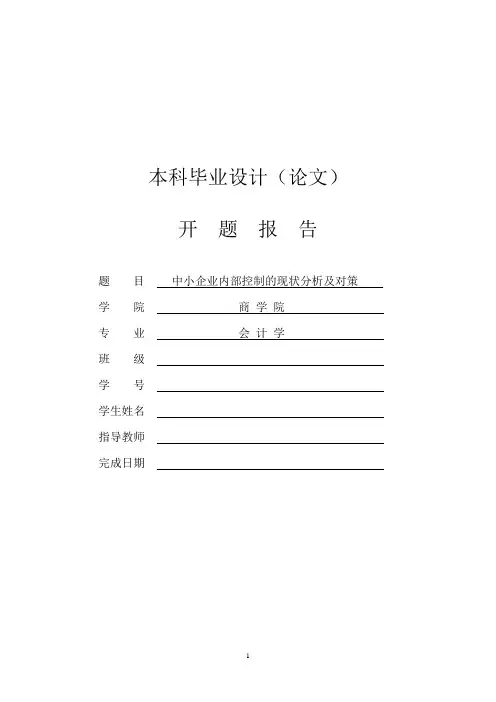 中小企业内部控制的现状分析及对策【开题报告】