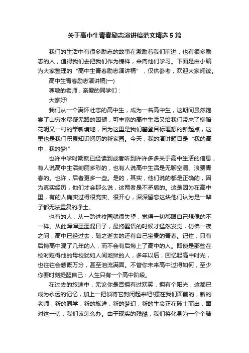 关于高中生青春励志演讲稿范文精选5篇