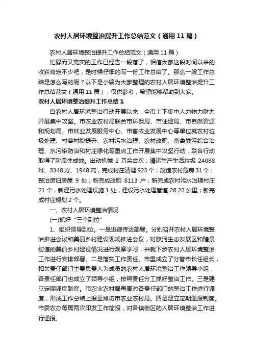 农村人居环境整治提升工作总结范文（通用11篇）