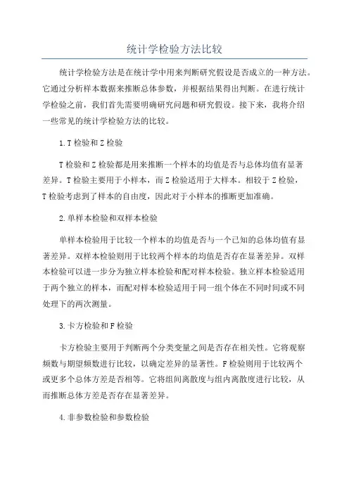 统计学检验方法比较