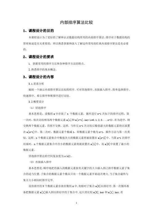 数据结构 内部排序算法比较