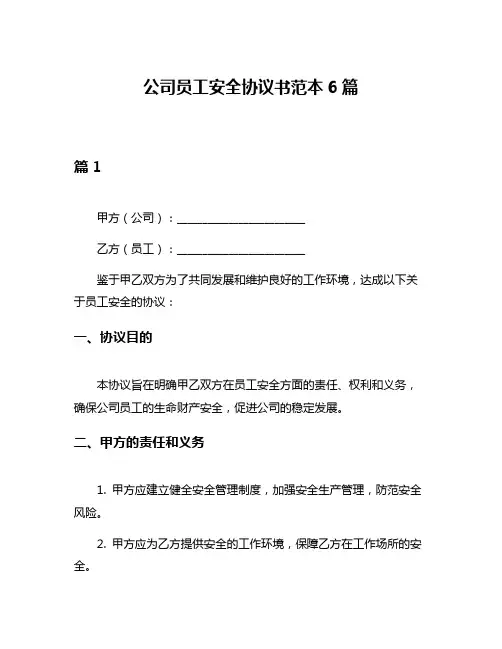 公司员工安全协议书范本6篇