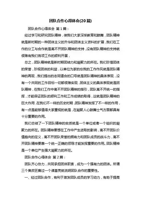 团队合作心得体会(20篇)