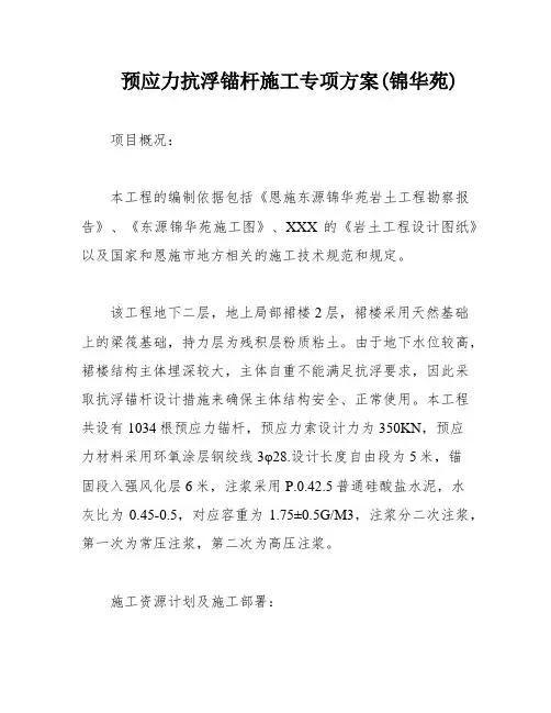 预应力抗浮锚杆施工专项方案(锦华苑)