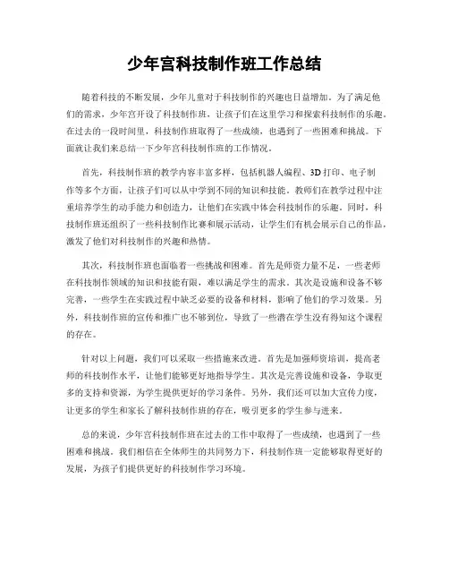 少年宫科技制作班工作总结