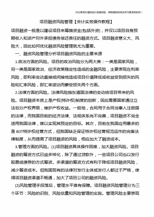 项目融资风险管理【会计实务操作教程】
