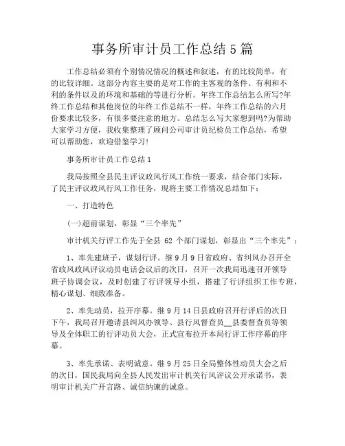 事务所审计员工作总结5篇