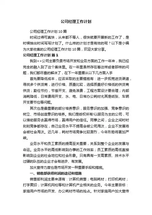 公司经理工作计划10篇