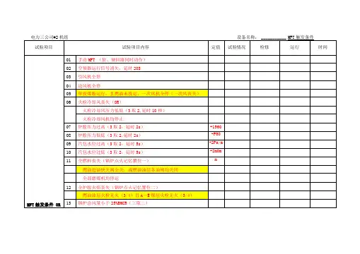 锅炉MFT联锁逻辑试验记录表