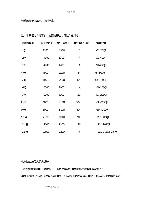 钢筋混凝土化粪池尺寸对照表