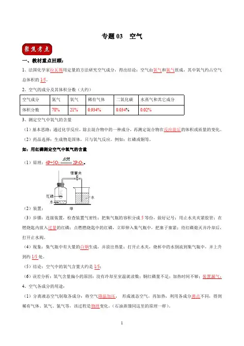 2020年中考化学考点百练百胜专题03  空气(解析版)