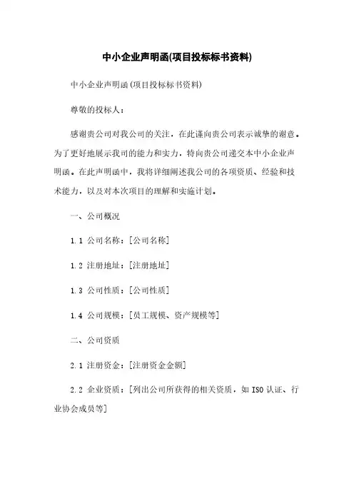 中小企业声明函(项目投标标书资料)