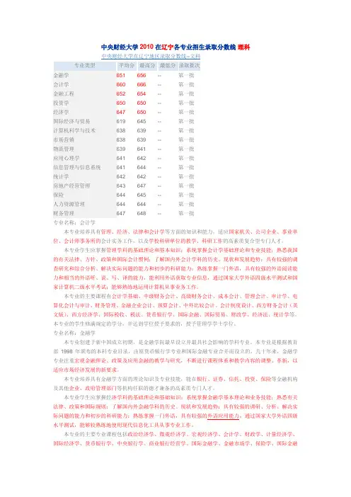 2010在辽宁各专业招生录取分数线