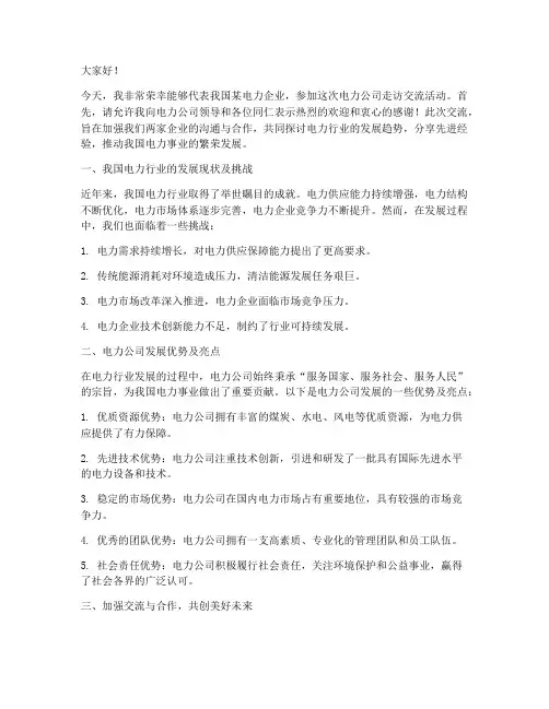 赴电力公司走访交流发言稿