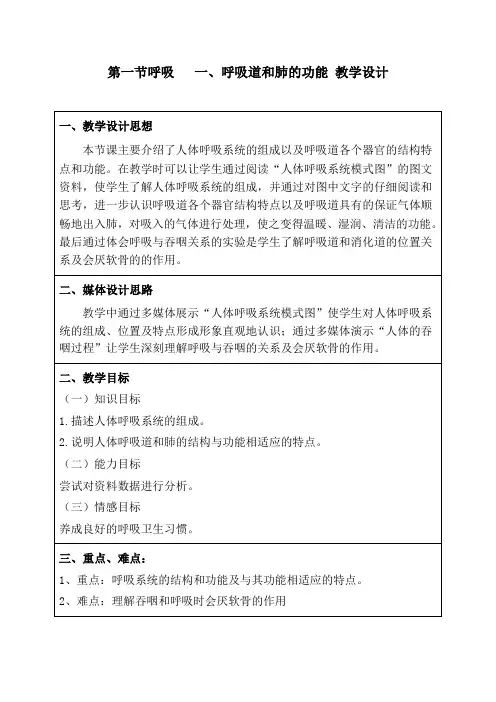 呼吸道和肺的功能教案