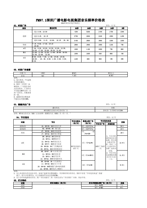 深圳电台音乐频率FM971广告价目表