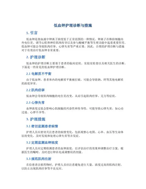 低血钾护理诊断与措施