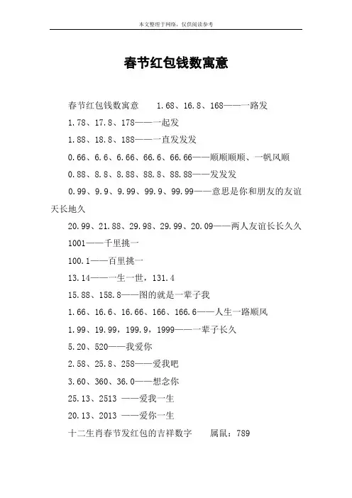 春节红包钱数寓意