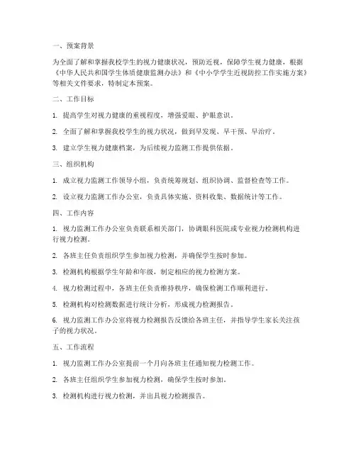小学视力监测工作预案模板